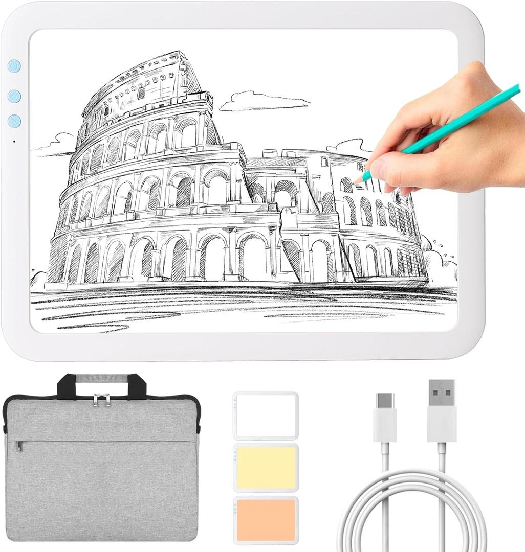 KOBAIBAN Wireless A4 LED Light Box with Carry Bag, High Capacity 3500mAh Lithium Battery Powered 3 Color Light Modes Super Bright Light Pad Light Board Light Table for Weeding Vinyl, Sketching,Drawing
