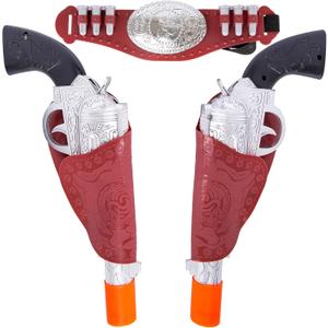 ArtCreativity Cowboy Gun Belt and Holster Set Includes 2 Toy Guns with Sound, Toy Gun Holster, Brown Western Belt, and 6 Fake Bullets - Cowboy Costume Accessories for Boys Halloween Costume