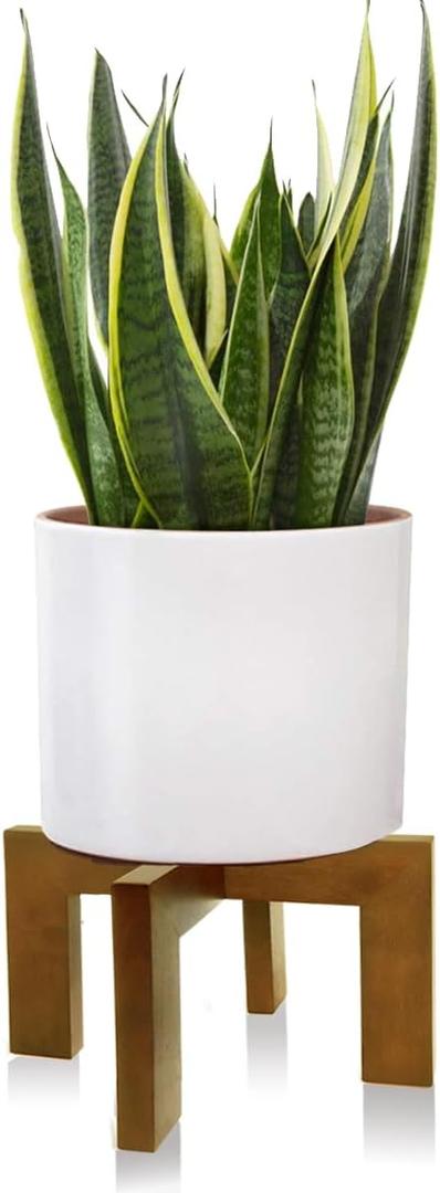 Wood Plant Stand, Mid Century Modern Planter Stand Rattan Flower Pot Stand, Low Short Plant Stands Indoor - Boho Rustic Wooden Stool for Plant Pot Holder, Fit 5-15 Inch Pot