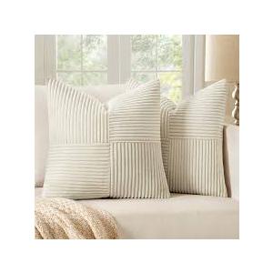 MIULEE Beige Corduroy Pillow Covers Pack of 2 Boho Decorative Spliced Throw Pillow Covers Soft Solid Couch Pillowcases Cross Patchwork Textured Cushion Covers for Living Room Bed Sofa 20x20 inch