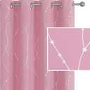 SMILE WEAVER Pink Blackout Curtains for Living Room 45 inch Length 2 Panels,Room Darkening Girls Bedroom Curtains,Silver Printed Design Soft Thick Thermal Insulated Grommet Window Drapes