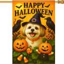 IVN Halloween Shih Tzu Garden Flag 28 x 40 Inch Double Sided House Flag with Witch Hat Pumpkin and Raven Design for Spooky Outdoor Porch Decor