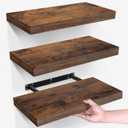 LaVie Home Floating Shelves, 15.6 Inch Wall Shelf Set of 3, Hanging Shelf with Invisible Brackets, Wall Decor for Bathroom, Bedroom, Living Room, Kitchen Storage, Rustic Brown