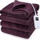 Sunbeam Royal Ultra Fleece Heated Electric Blanket Twin Size, 84" x 62", 12 Heat Settings, 12-Hour Selectable Auto Shut-Off, Fast Heating, Machine Washable, Warm and Cozy, Claret