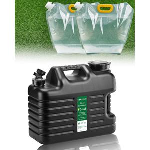 5 Gallon Water Jug(16x13.2x7in)and 2.6Gal Collapsible Water Bag Set of 2,BPA Free Water Tank Overlanding Gear Containers, Camping Essential Leak-Proof Black Portable Water Storage, Outdoors Hiking RV