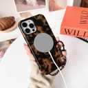 NITITOP Compatible with iPhone 14 Pro Max Case with Chain Lanyard Strap Magnetic Compatible with MagSafe Cute Leopard Amber Tortoise for Women Men Girls Soft TPU Shockproof Protective Cover - Black