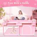 Pink Baby Playpen 50x50 Inches Playpen for Little Princess Play Yards Indoor & Outdoor Sturdy Safety Baby Girls Play Pen with Soft Breathable Mesh Toddlers Activity Center with Anti-Slip Base