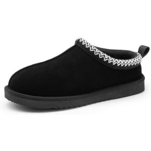 DREAM PAIRS Men's Fuzzy Cozy Slippers Genuine Suede Indoor Outdoor Home Comfy Winter Slip On Cute Warm Memory Foam Furry Shoes FuzzyEasy (7, Black)