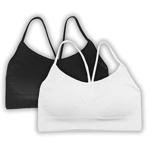 Girls Training Bra Camisole Ribbed Crop Bra Spaghetti Strap Ages 8-14 | Soft nylon spandex girls first bra with adjustable spaghetti straps for dance, school, sports, layering and everyday comfort. (20 - 22)