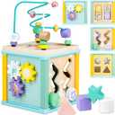 Airlab Wooden Activity Cube Montessori Toys for 1 2 3 Year Old Baby Toys 12 Months Toddlers 1-3 Birthday Gift Boys Girls Sensory Interactive Learning Toys