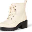 Amazon Essentials Women's Moc Toe Combat Boots (6, Ecru Faux Leather)