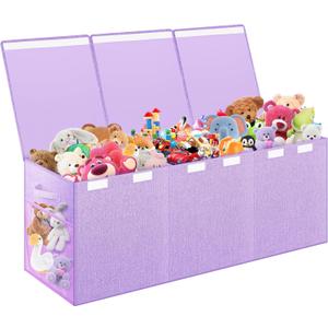 Mabahoo Extra Large Toy Box, Toy Chest for Kids Boys Girls, Collapsible Sturdy Storage Organizer with Mesh Pockets, 40"x14"x16" Kids Box Bins Baskets for Nursery, Playroom, Purple