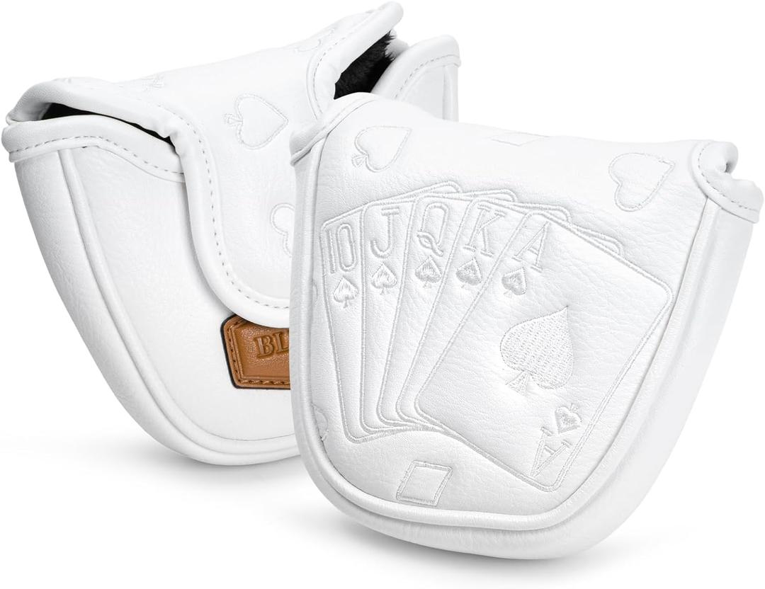 Golf Putter Covers White Poker Mallet Putter Headcover Blade Putter Cover Leather Golf Head Covers with Magnetic Closure for Most Brand