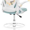 Primy Drafting Chair Tall Office Chair with Flip-up Armrests Executive Ergonomic Computer Standing Desk Chair with Lumbar Support and Adjustable Footrest RingLight Blue