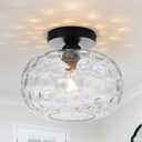 WILON Industrial Semi Flush Mount Ceiling - 9.84" Hammered Glass Ceiling Light Fixture Farmhouse Close to Ceiling Lights Black Kitchen Lighting Fixtures Ceiling Lamp for Hallway Bathroom Porch Foyer