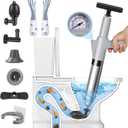 inShareplus Toilet Plunger, Grey Toilet Unblocker Heavy Duty, High Pressure Plunger Kit with 4 Replaceable Heads and 1 Gloves Plunger Unblocker for Unblocking Toilets, Bathtub, Floor, Drain
