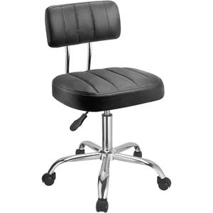 JOSTZHXIN Office Desk Chair with Wheels, Rolling Stool with Backrest Height Adjustable, Swivel Stool with Low Back Lumbar Support, Square PU Leather Swivel Chair with Back