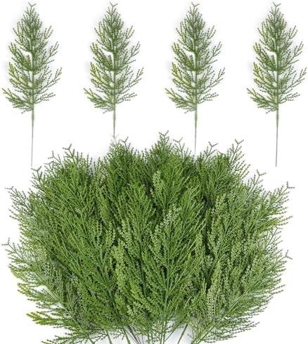 Hananona Artificial Pine Branches,40 Pcs Christmas Faux Cedar Stems, Artificial Faux Cedar Branches, Fake Christmas Greenery Pine Picks for Wreath Craft DIY Home Kitchen Decorations (40, Green)