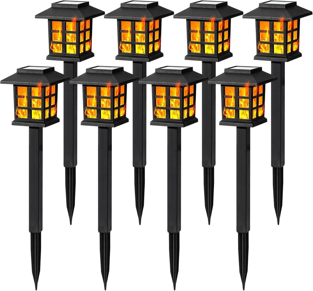 GIGALUMI Solar Lights for Outside,8 Pack Flickering Flame LED Solar Outdoor Lights, Waterproof Solar Garden Lights Maintain 10 Hours of Lighting for Christmas, Garden, Landscape, Path, Yard, Patio