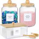 Glass Jars and Dryer Sheet Holder with Bamboo Lids, Dispenser Set and Labels, Containers for Laundry Room Organization and Storage, Half Gallon Airtight jars, Acrylic Storage Box for Laundry supplies