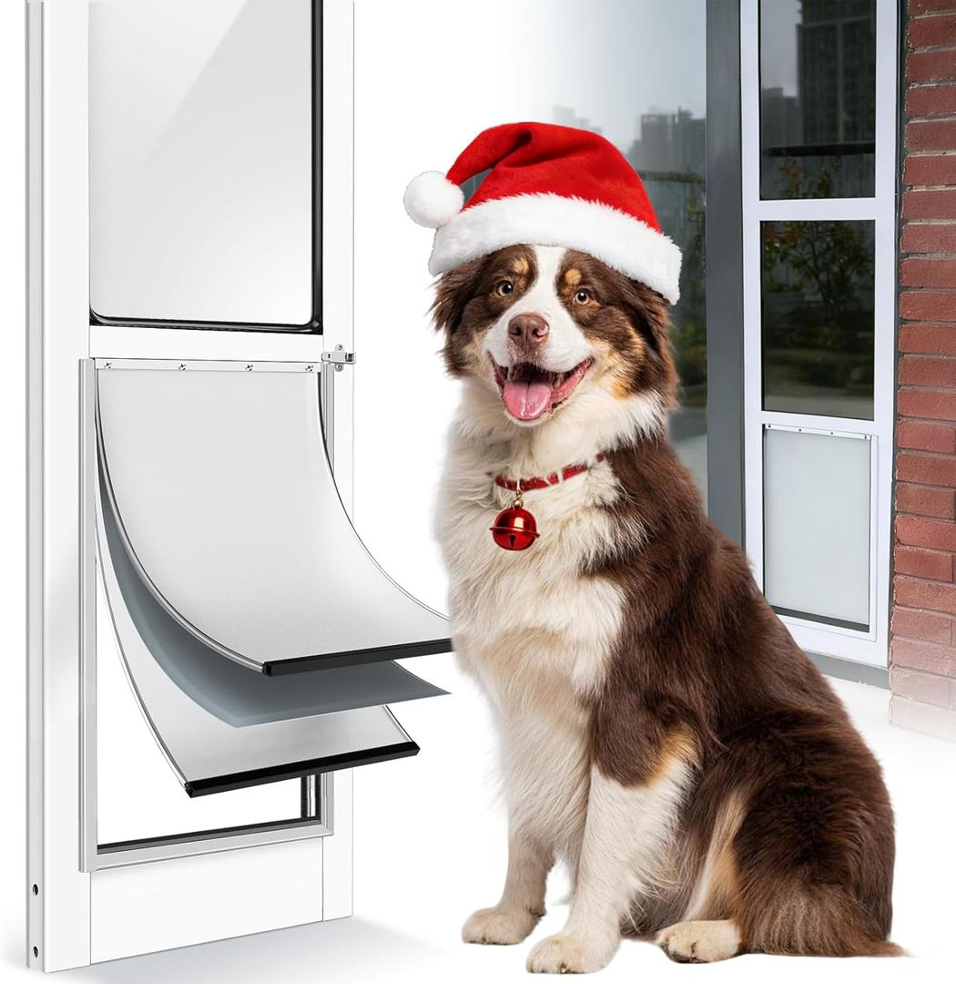 [Petoasis] Dog Door for Sliding Glass Door,Upgrade Magnetic 3 Flap Extreme Weather Doggy Door,Fit 76-3/8" ~ 80-5/8" Sliding Door Dog Door Insert,Large Doggie Door for Sliding Door(L)