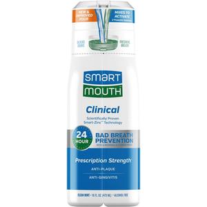 SmartMouth Clinical Zinc Activated Mouthwash - Anti-Plaque & Anti-Gingivitis for Healthy Gum Support - All-Day Fresh Breath - Alcohol-Free, Sugar-Free, & Gluten-Free - Clean Mint - 16 fl oz