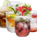 Topsky Clear Vintage Drinking Glass Set of 6, 12 oz Embossed Floral Decorative Glassware Set, Glass Cups Wine Glasses Beverages Tumblers Colored Glassware for Whisky, Beer, Juice, Cocktail, Heavy Duty