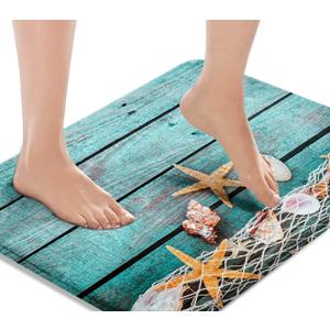 Britimes Bath Mat for Bathroom, Beach Seashells Starfish Sand Washable Cover Floor Rug Carpets Floor Mat Bathroom Decorations 20x32 Inches for Kitchen Bedroom Indoor