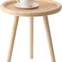 Small Side Table, Rattan Round Coffee Table, Boho Circle Side Tables End Table for Living Room, Mid Century Accent Table for Bedroom Balcony (Wooden)