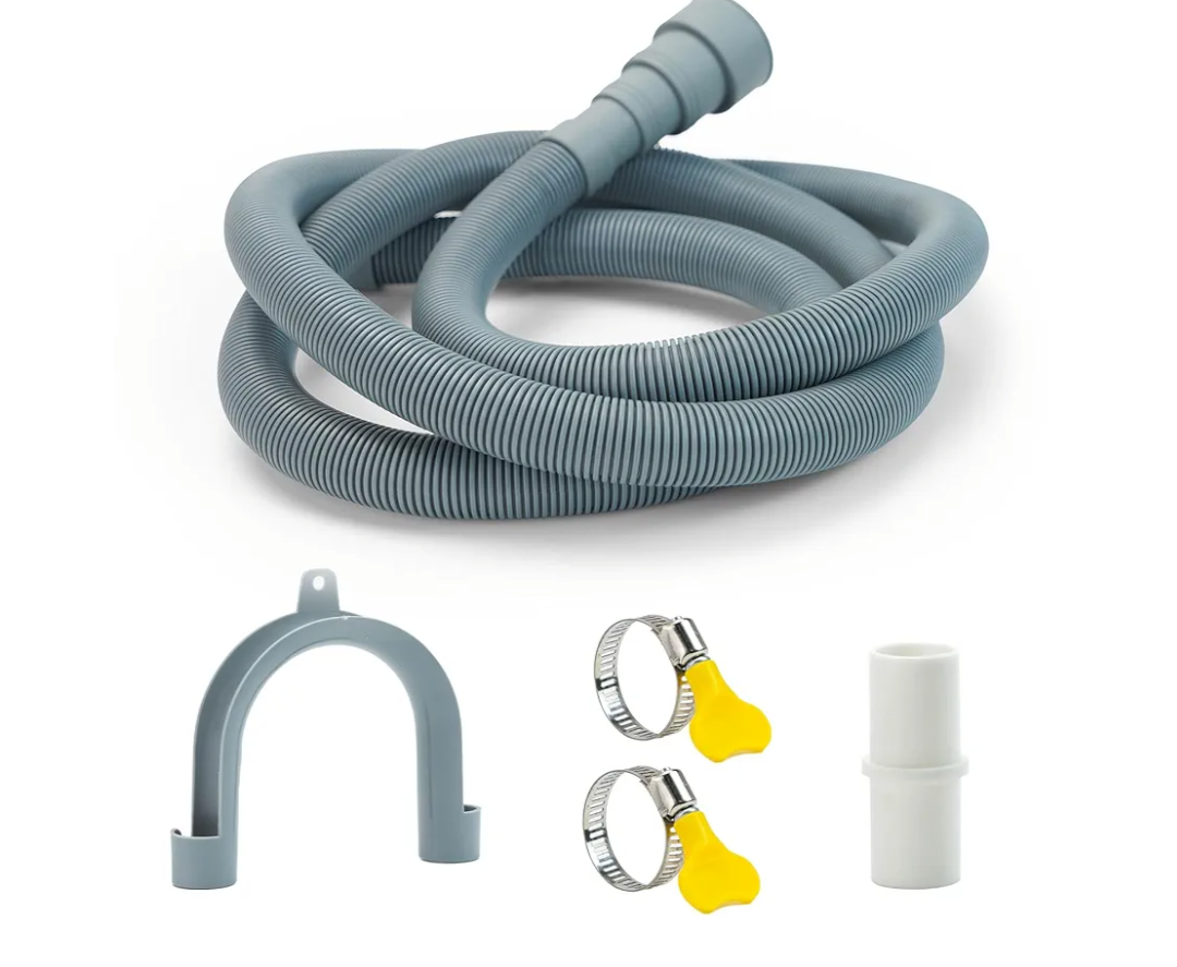 4.9 Feet Universal Washing Machine Drain Hose Flexible Dishwasher Drain Hose Extension Kits Corrugated Washer Hose w/ 1 Adapter 2 Hose Clamps 1 U-Bend Hose Holder