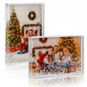 2 Pcs Glitter Liquid Picture Frame 4'' x 6'' Christmas Acrylic Rectangular Snow Globe Photo Frame Custom Photo Gifts for Family Friends Couples
