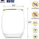 JOLLY CHEF 32 Pack 12oz Gold Plastic Wine Glasses Stemless, Disposable Wine Cupsty, Disposable Plastic Wine Cups for Party, Halloween, Christmas, Thanksgiving