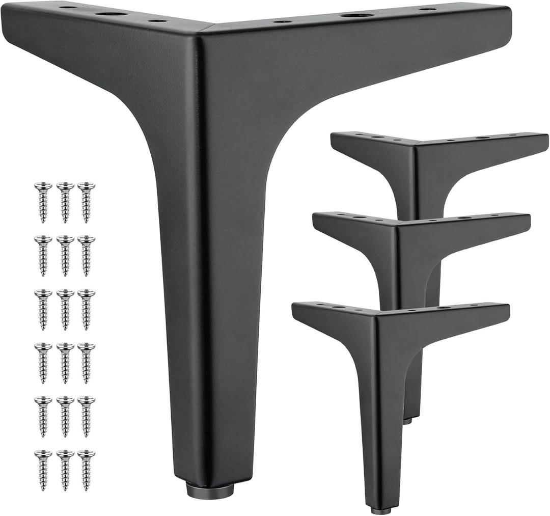 4 Pcs 5 Inch Metal Furniture Legs, Modern Style Furniture Sofa Legs Metal Matte Black Triangle Feet for Table Cupboard Sofa Couch Chair DIY Replacement Feet - with Rubber Floor Protectors