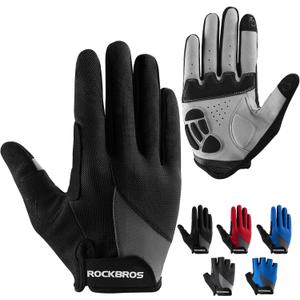 ROCKBROS Cycling Gloves for Men Women - Breathable Gel Pad Road Mountain Bike Gloves - Touch Screen Anti-Slip MTB Gloves for Cycling Workout Outdoor Sports (US XS=Asian S, Full Black)