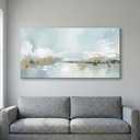 SENROLAN 24x48 Blue Beige Abstract Wall Art for Living Room, Large Horizontal Canvas Wall Art, Modern Neutral Minimalist Wall Decor with Soft Gold Accents, Ready to Hang