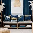 Blue Throw Pillow Covers 18x18inch, Set of 4 Decorative Soft Accent Pillows Covers, Blue and Gold Square Cushion Covers for Living Room Decor Sofa Couch Pillow Cases