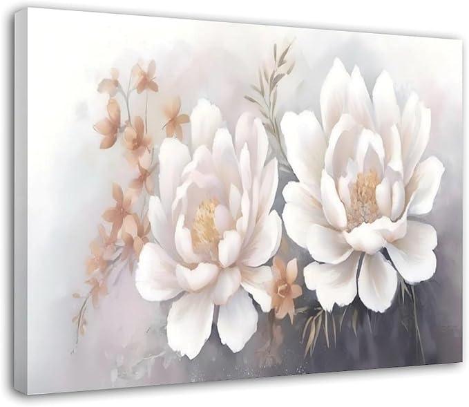 Flower Wall Art for Bedroom, Peony Canvas Wall Decor for Living Room, Black White and Gold Picture Print, Size 40x20 Inches