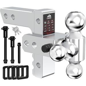 Kingfun Adjustable Trailer Hitch - Drop Hitch 2.5 Inch Receiver, 6 Inch Drop/Rise Tow Hitch, Tri Ball (1-7/8", 2" & 2-5/16" Ball), 18500 Lbs Gtw Aluminum Heavy Duty Hitch with Anti-Theft Pin- (Silver)