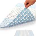 Fratillico - Non-Slip Shower Mat with Suction Cups - Quick Dry Bathtub Mat with Drain Holes - Machine Washable PVC Bathroom Mat (Blue 15.74" x 28.74")