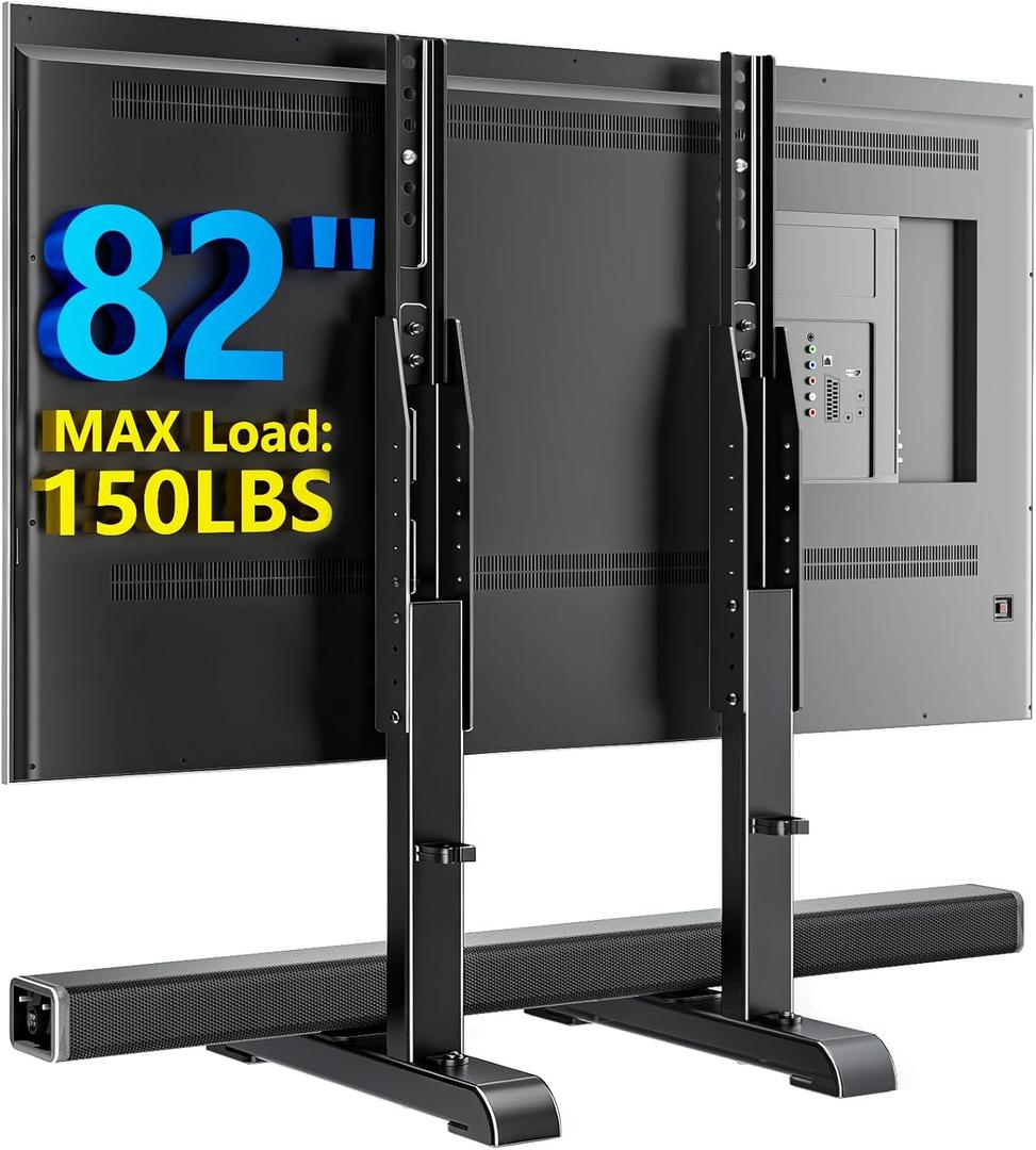 AX WABER Universal TV Stand, Table Top TV Stand Base Wobble-Free Replacement for Most 24 to 80 Inch LCD LED TVs, 7 Height Adjustable TV Legs Hold up to 150lbs, Max VESA 800x500mm, Black AX10TB02