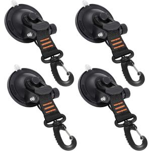 CONBOLA Suction Cups Hooks 4 Pieces Outdoor Car Camping Essentials Heavy Duty Upgraded Tie Down Suction Cup,Camper Accessories Strong Power for RV Boat Window Glass Camping Trap.(4 pcs,Orange) (Energetic Orange line)