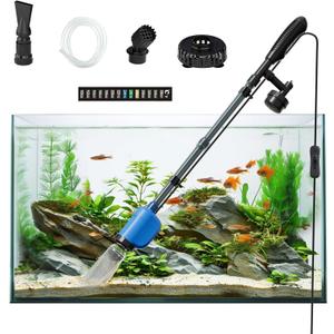 FOUSIUTIM 6-in-1 Electric Aquarium Gravel Cleaner, 530GPH Fish Tank Vacuum with Water Changer, Sand Washer & Debris Remover, Quiet 32W Pump & Telescopic Pole for Freshwater & Saltwater Tanks (Blue)