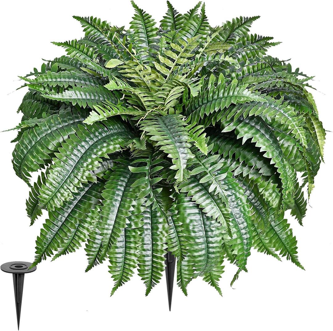 48 Large Fake Artificial Ferns with Spike for Outdoors Look Real, 88 Branches Large Faux Boston Planter Realistic UV Resistant Hanging Artificial Fake Plants for Porch Patio (1 Pack)