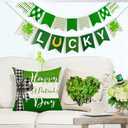 RABUSOFA St Patricks Day Outdoor Waterproof Throw Pillow Cover,16x16 Inch Charm Clover Buffalo Plaid Shamrock Heart Stripes Cushion Case Decoration for Couch (Green)