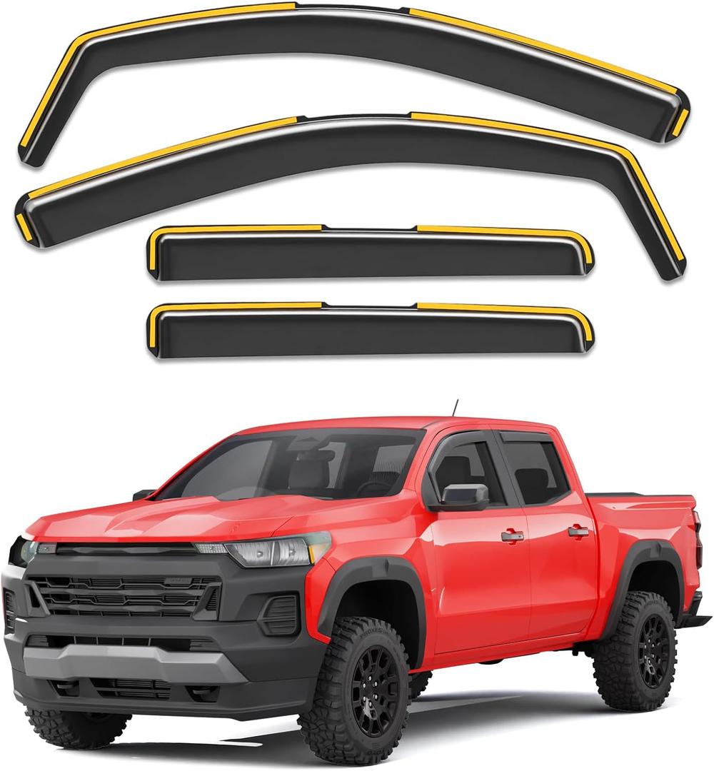 In-Channel Window Rain Guards Compatible With Truck Chevy Colorado/GMC Canyon 2023 2024 2025 2026 Crew Cab Vent Visors Window Visors Extra Durable Window Deflectors Vent Shades Car Accessories