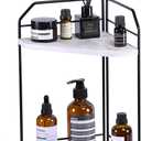 Corner Bathroom Counter Organizer - 2 Tier Wood Vanity Counter Shelf Perfume Skincare Holder, Countertop Corner Shelf Organizer for Bathroom, Kitchen, Rustic White