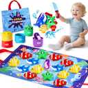 LovesTown Montessori Toys for Toddlers, Baby Sensory Toy Color Sorting Game Travel Essentials Preschool Learning Activities Cloth Fishing Games with Stacking Cups Boys Girls Gifts