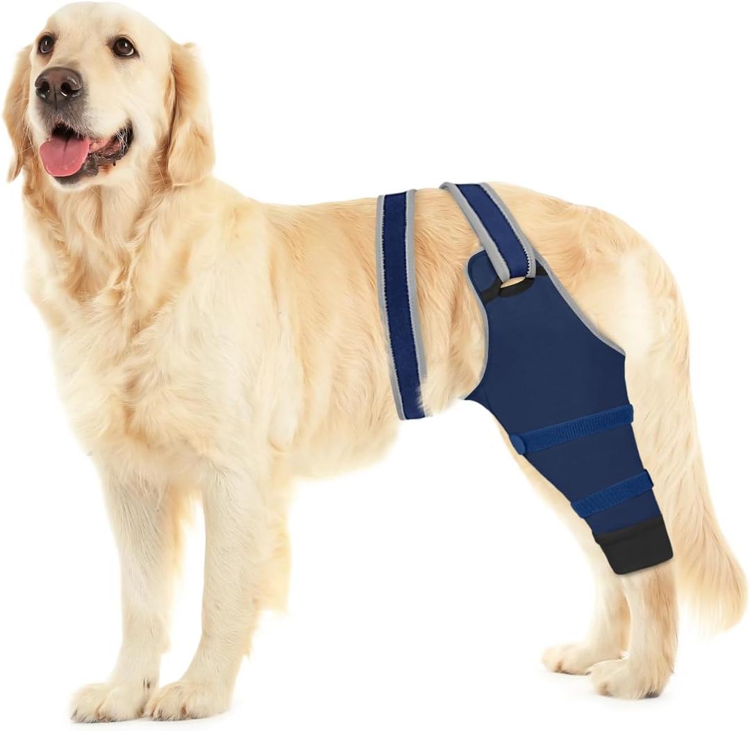 Dog Rear Leg Sleeve to Prevent Licking - Comfortable Recovery Sleeve for Back Hind Leg, Wound Recovery After Surgery for Torn ACL/CCL TPLO, Cone Alternative,Upgraded Threaded Opening (Deep Blue)