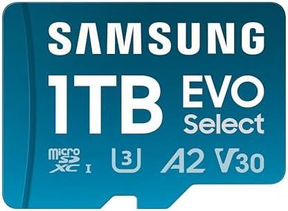 Samsung EVO Select microSD Memory Card + Adapter, 1TB microSDXC, Up-to 160 MB/s, 4K UHD, UHS-I, C10, U3, V30, A2, for Mobile Phone, Smartphones, Nintendo-Switch, and Tablets (MB-ME1T0SA/AM)