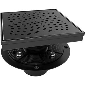 WEBANG 6 Inch Square Shower Drain Black Floor Drain with Flange Wave-Hole Pattern Cover Grate Removable SUS304 Stainless Steel Watermark &CUPC Certified Matte Black